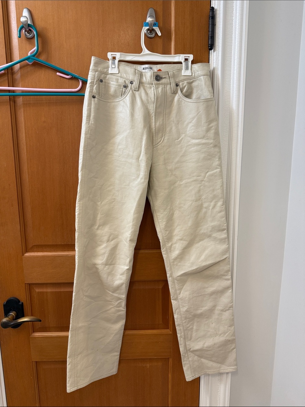 Agolde Women's Cream Straight-Leg leather pants